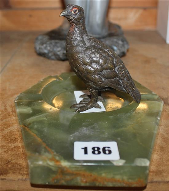 Cold painted bronze grouse desk stand